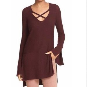 Free people criss cross tunic sweater brown
